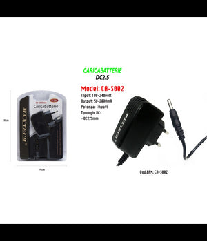 Caricabatterie Compatto Fast Charger Dc 2.5 Mm 5volt-2000ma 10watt Maxtech Ca-s002         