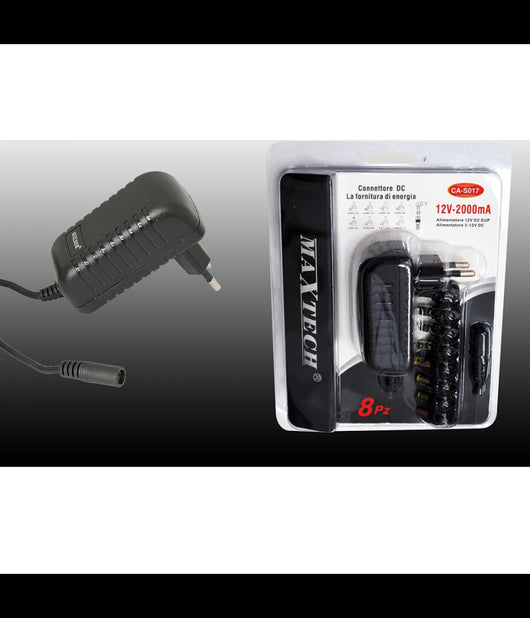 Caricabatterie Da Rete Fissa Connettore Dc 12volt-2000ma 8 Pezzi Maxtech Ca-s017s         