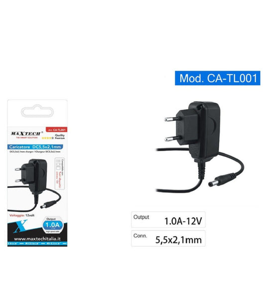Caricabatterie Dc 5,5mm X 2,1mm Trasformatore Output 12v/1000ma Maxtech Ca-tl001         