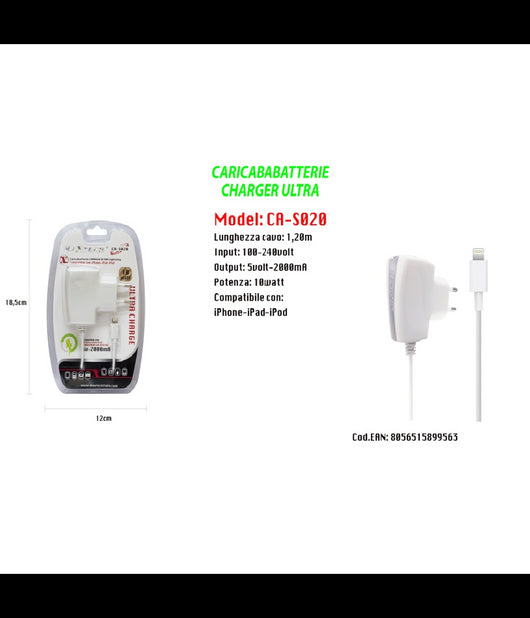 Caricabatterie Maxtech Charger Ultra Lightning Per Iphone Ipad Ipod 5v-2000ma 10w Ca-s020         