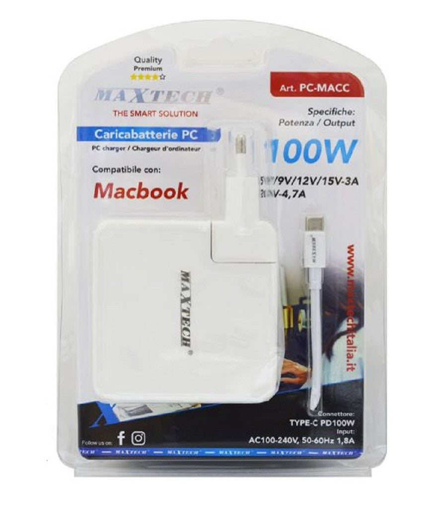Caricabatterie Pc Compatibile Per Macbook Con Connettore Type-c Pd100w Pc-macc         
