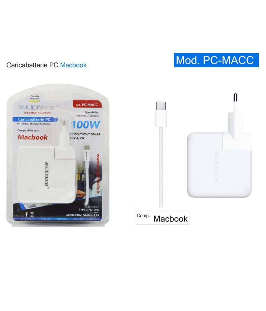 Caricabatterie Pc Compatibile Per Macbook Con Connettore Type-c Pd100w Pc-macc         