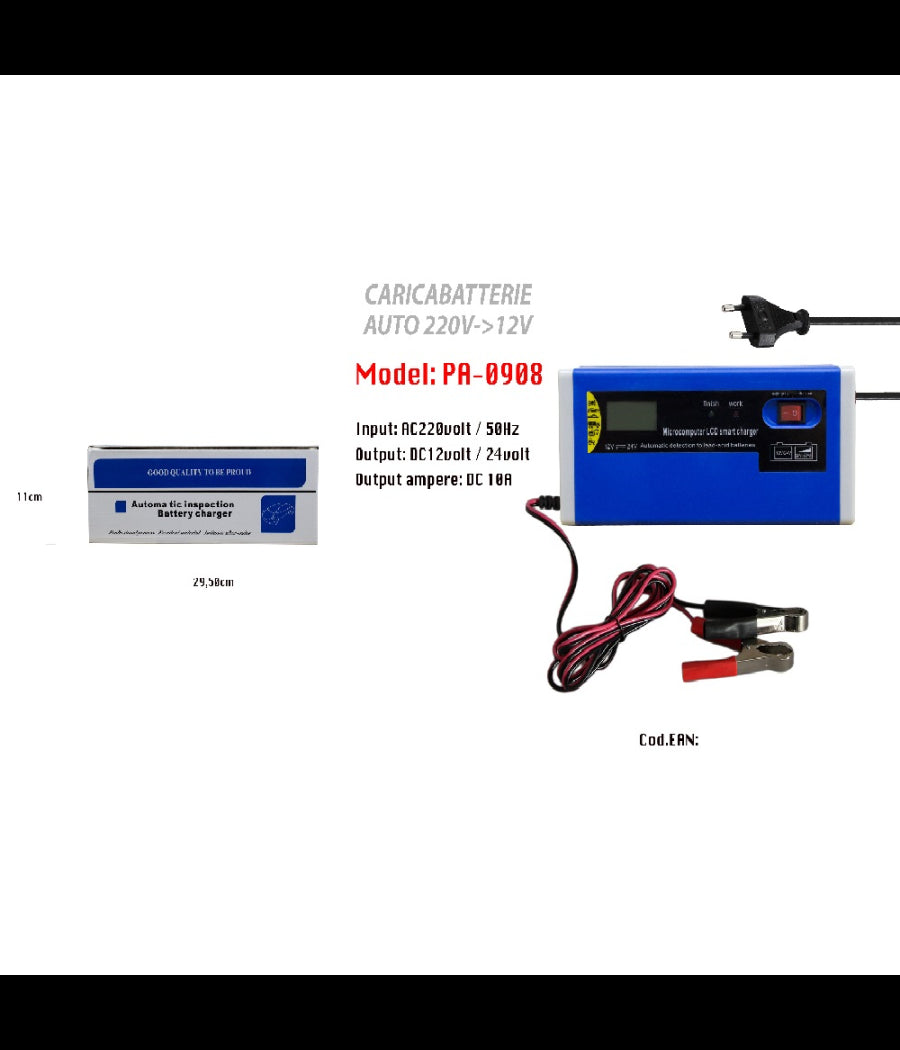 Caricabatterie Per Auto Moto Batteria Avviatore 220v 12v Portatile Maxtech Pa-0908         