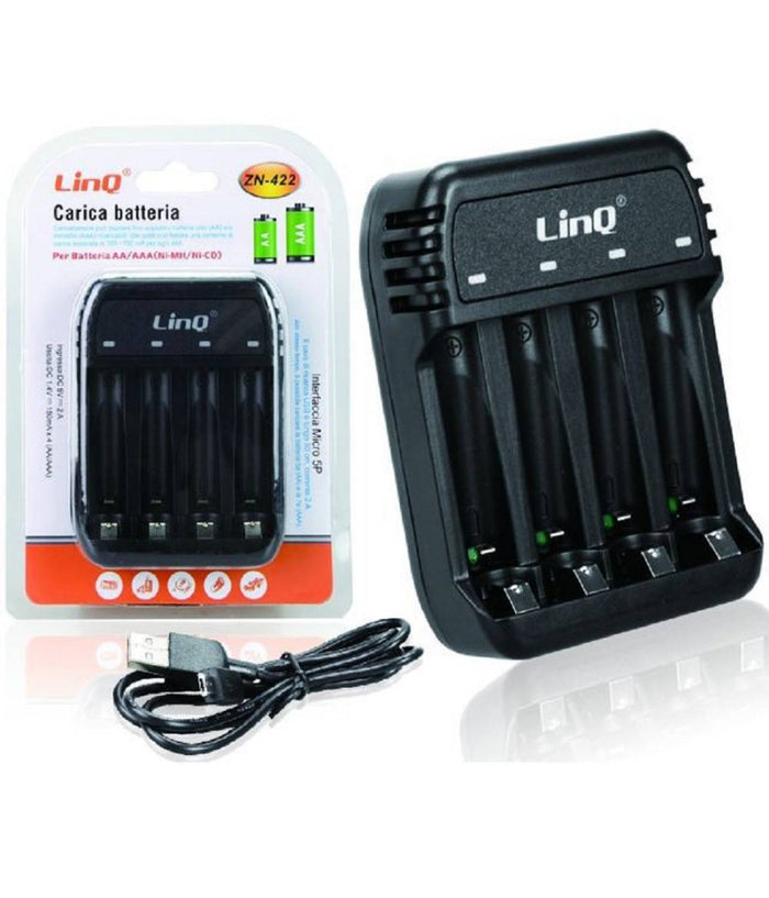Caricabatterie Pile Telescopico 4 Slot Indicatori Led Stilo Ministilo Aa Aaa Zn-422         