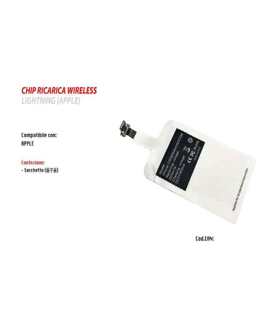 Caricabatterie Wireless Chip Ricarica Per Iphone 7/7p/6p/6/6s/5/5s/5c/5se Maxtech         