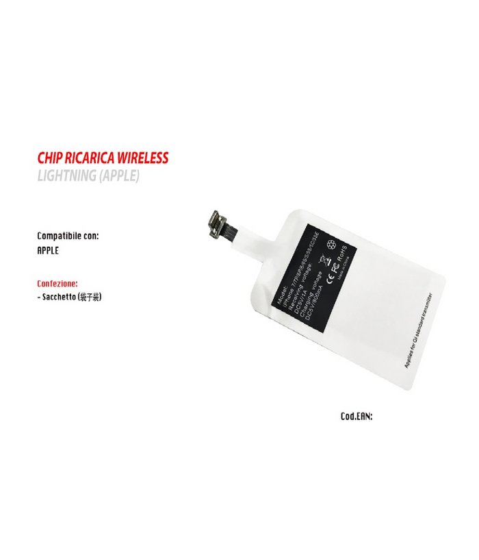 Caricabatterie Wireless Chip Ricarica Per Iphone 7/7p/6p/6/6s/5/5s/5c/5se Maxtech         