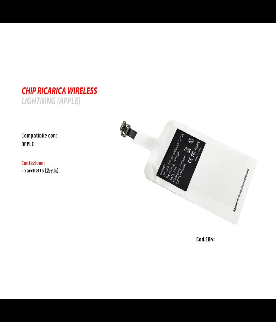 Caricabatterie Wireless Chip Ricarica Per Iphone 7/7p/6p/6/6s/5/5s/5c/5se Maxtech         