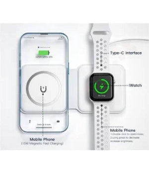 Caricabatterie Wireless Magnetico 15w 2in1 Qi Smartphone Airpods Smartwatch C3547         