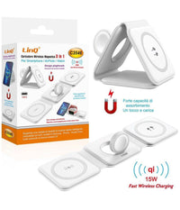 Caricabatterie Wireless Magnetico 15w 3in1 Qi Smartphone Airpods Smartwatch C3546         