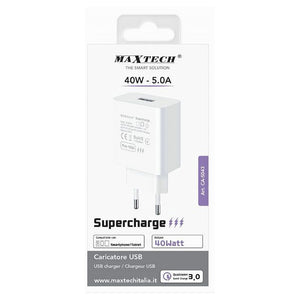 Caricatore 1 X Usb Da 5a Supercharge Caricabatterie Adattatore Muro 40w Ca-s043         