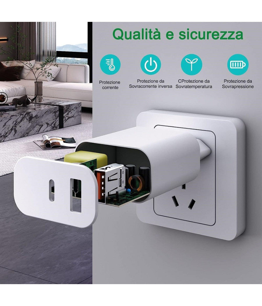 Caricatore 20w Usb A Usb C Pd 3.0 Per Iphone Xiaomi Huawei Samsung Caricabatteria         