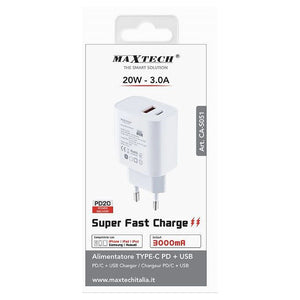 Caricatore Alimentatore Type-c Pd + Usb 3a 20w Per Samsung Huawei Iphone Ca-s051         