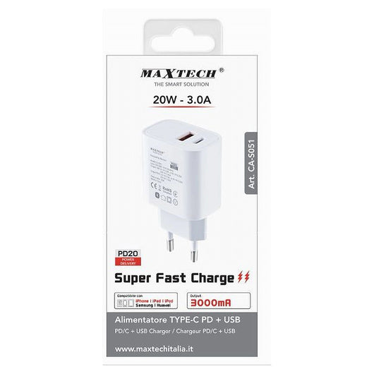 Caricatore Alimentatore Type-c Pd + Usb 3a 20w Per Samsung Huawei Iphone Ca-s051         