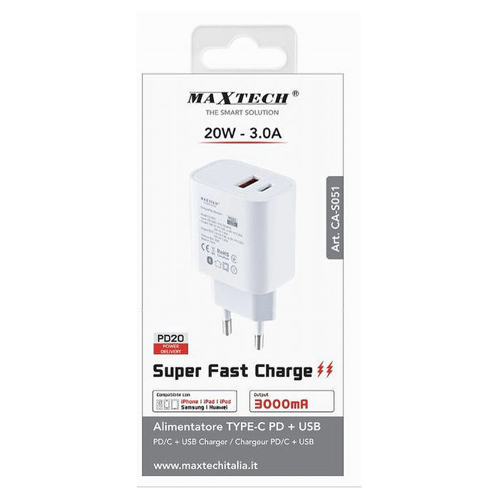 Caricatore Alimentatore Type-c Pd + Usb 3a 20w Per Samsung Huawei Iphone Ca-s051         