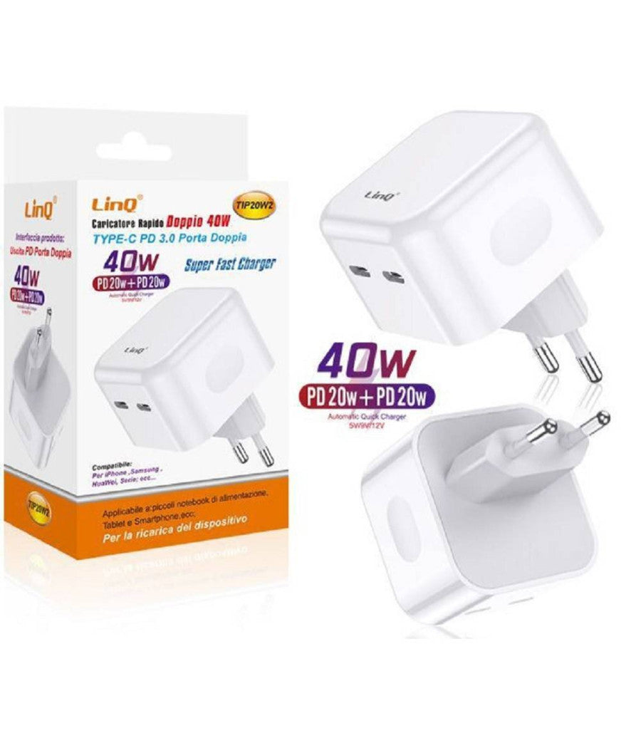 Caricatore Doppio Type-c Pd 3.0 40w Tip20w2 Caricabatterie Universale Rapido         
