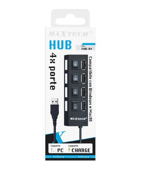 Caricatore Multipresa Hub 4 Porte Usb 2.0 Singola Windows Macos Maxtech Hub-04         