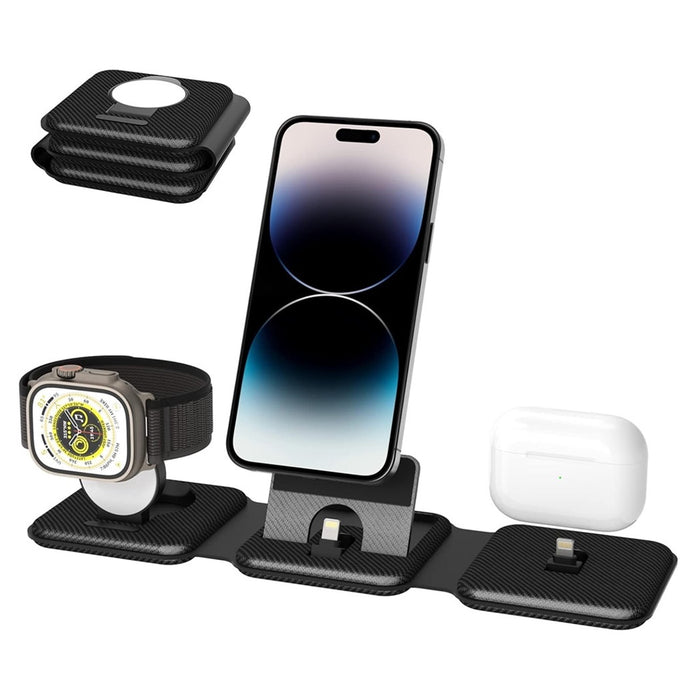 Trade Shop - Caricatore Pieghevole 3in1 Stazione Ricarica Portatile Per Apple Watch Iphone Wireless -