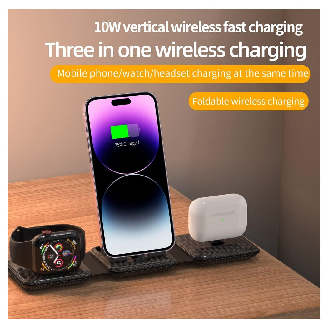 Trade Shop - Caricatore Pieghevole 3in1 Stazione Ricarica Portatile Per Apple Watch Iphone Wireless -