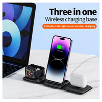 Trade Shop - Caricatore Pieghevole 3in1 Stazione Ricarica Portatile Per Apple Watch Iphone Wireless -