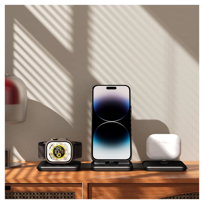 Trade Shop - Caricatore Pieghevole 3in1 Stazione Ricarica Portatile Per Apple Watch Iphone Wireless -