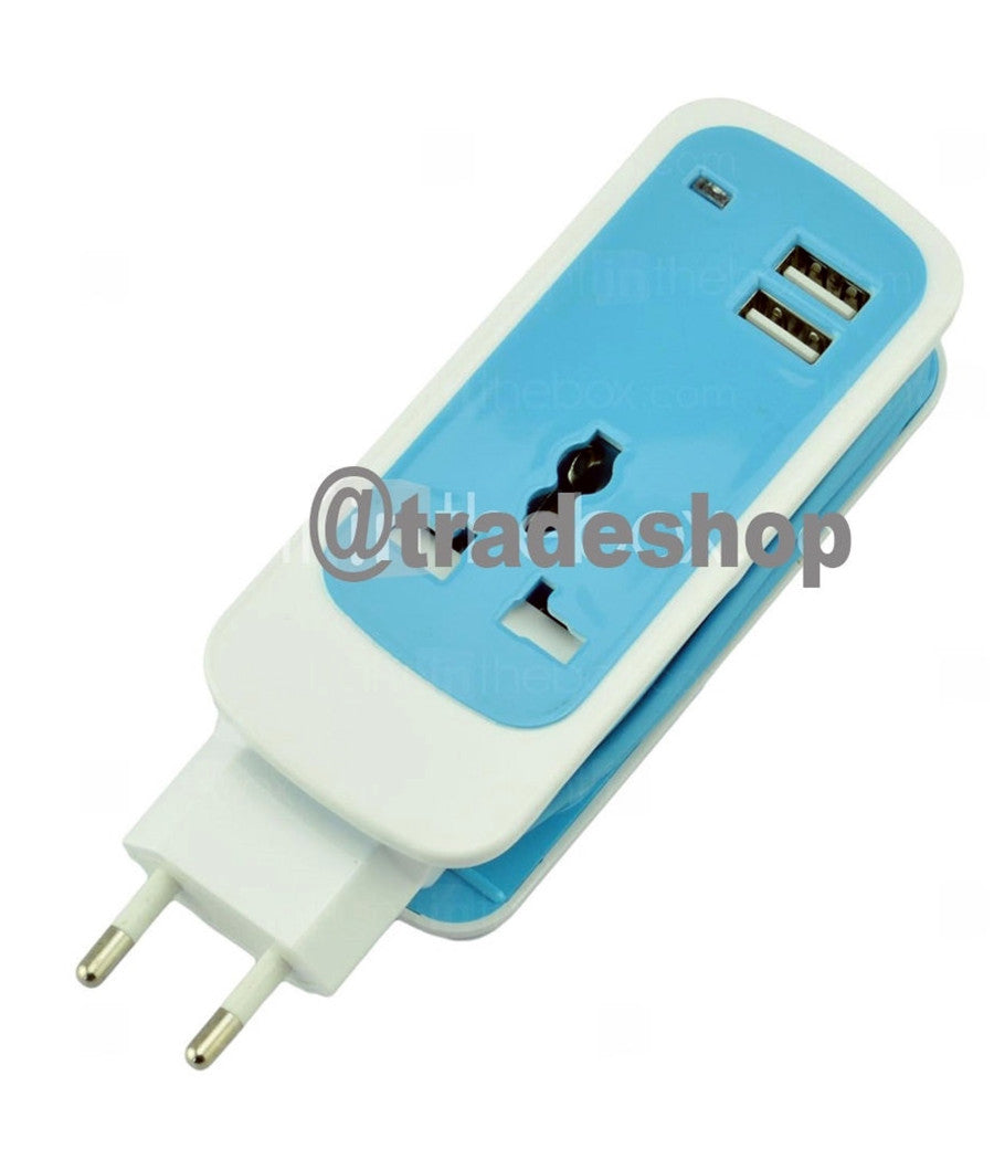 Caricatore Prolunga Corrente Spina Universale Usb 2 Porte 240v Smartphone Tablet         