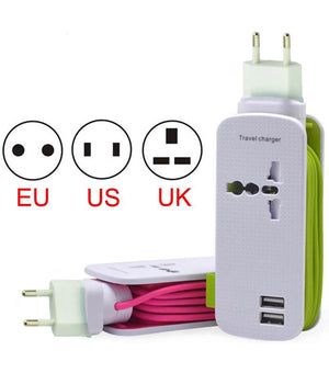 Caricatore Prolunga Corrente Spina Universale Usb 2 Porte 240v Smartphone Tablet         