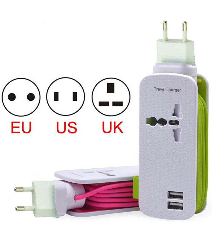 Caricatore Prolunga Corrente Spina Universale Usb 2 Porte 240v Smartphone Tablet         