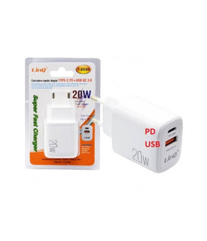 Caricatore Rapido Doppio Type C Pd + Usb Qc 3.0 Super Fast Charger 20w T-8s99         