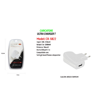Caricatore Usb A Presa Spina Ricarica Smartphone Dispositivi 5v-2000ma Maxtech Ca-s022         