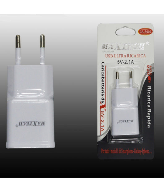 Caricatore Usb Presa Ricarica Smartphone Cellulare 5v-2.1a Maxtech Ca-s009         