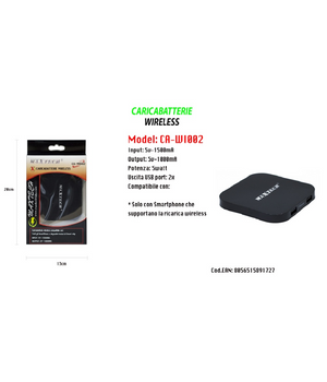 Caricatore Wifi Ricarica Wireless Smartphone Portatile 5v-1500ma Maxtech Ca-wi002         
