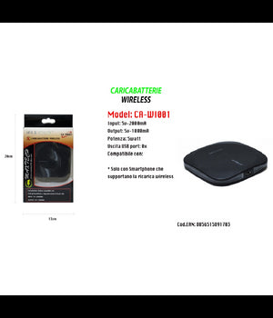 Caricatore Wifi Wireless Ricarica Portatile Smartphone 5v-2000ma Maxtech Ca-wi001         
