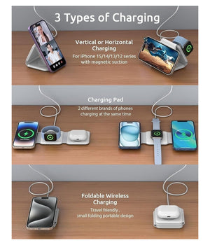 Caricatore Wireless 3in1 Universale Caricabatterie Magnetico Pieghevole Da 15 W         