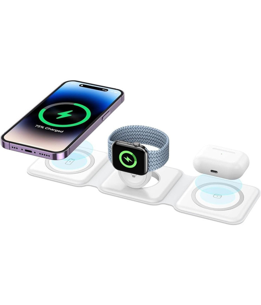 Caricatore Wireless 3in1 Universale Caricabatterie Magnetico Pieghevole Da 15 W         
