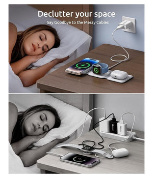 Caricatore Wireless 3in1 Universale Caricabatterie Magnetico Pieghevole Da 15 W         