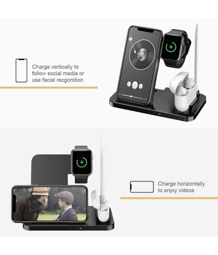 Caricatore Wireless Caricabatterie Supporto Di Ricarica Docking 4 In 1 Q-cd60         