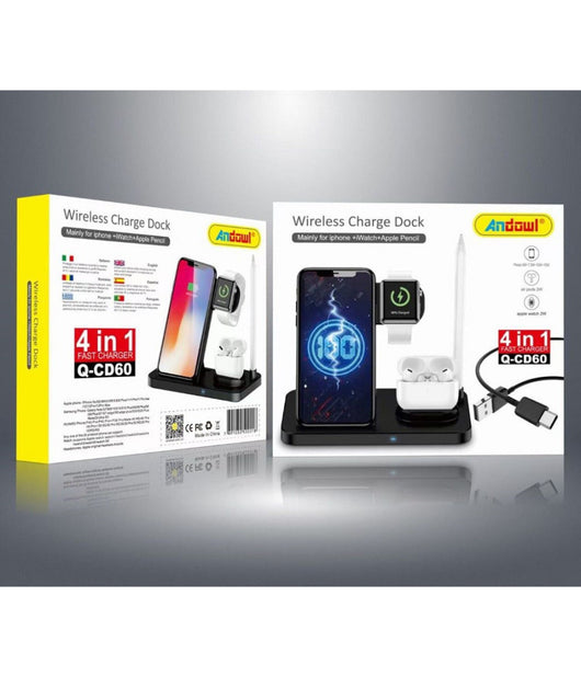 Caricatore Wireless Caricabatterie Supporto Di Ricarica Docking 4 In 1 Q-cd60         