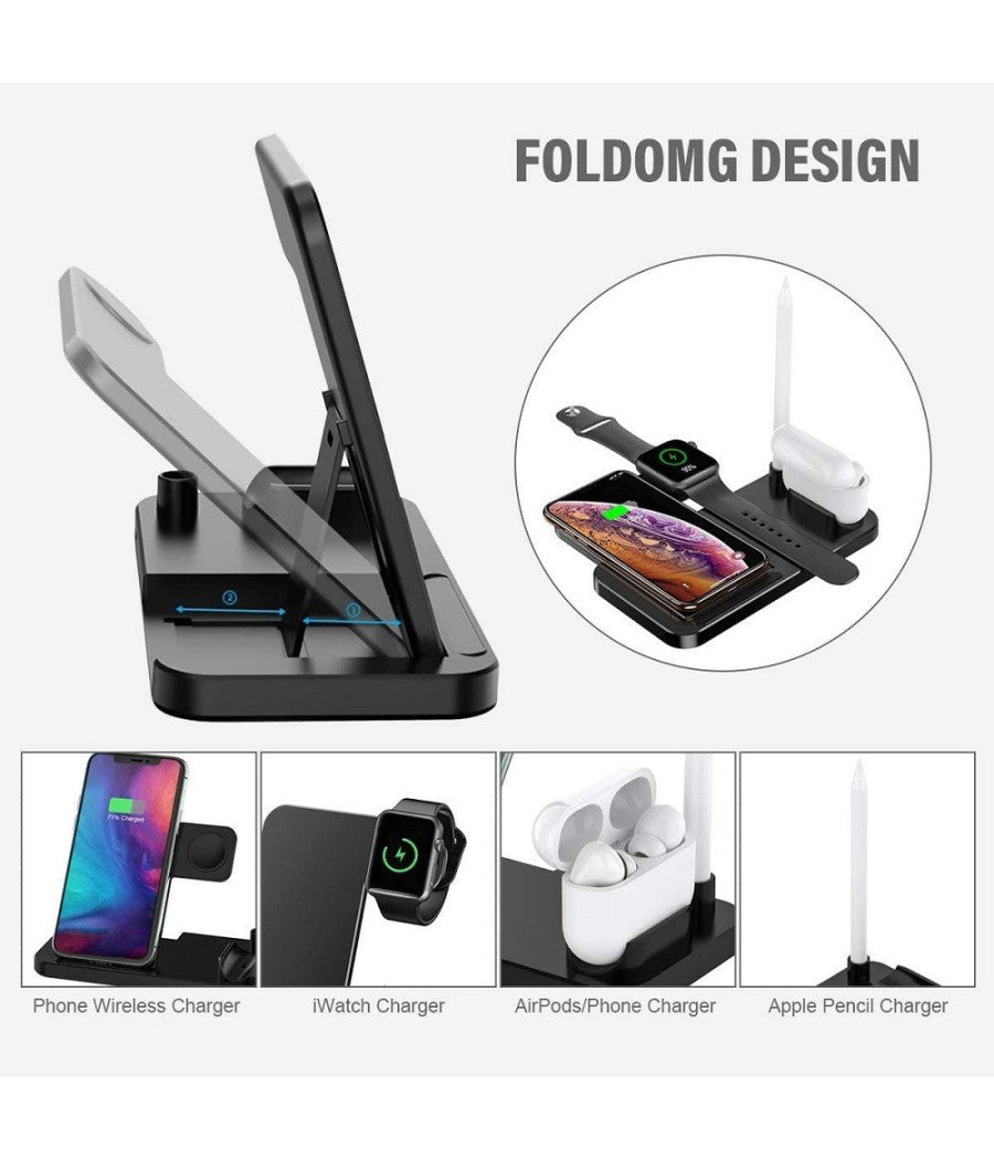 Caricatore Wireless Caricabatterie Supporto Di Ricarica Docking 4 In 1 Q-cd60         