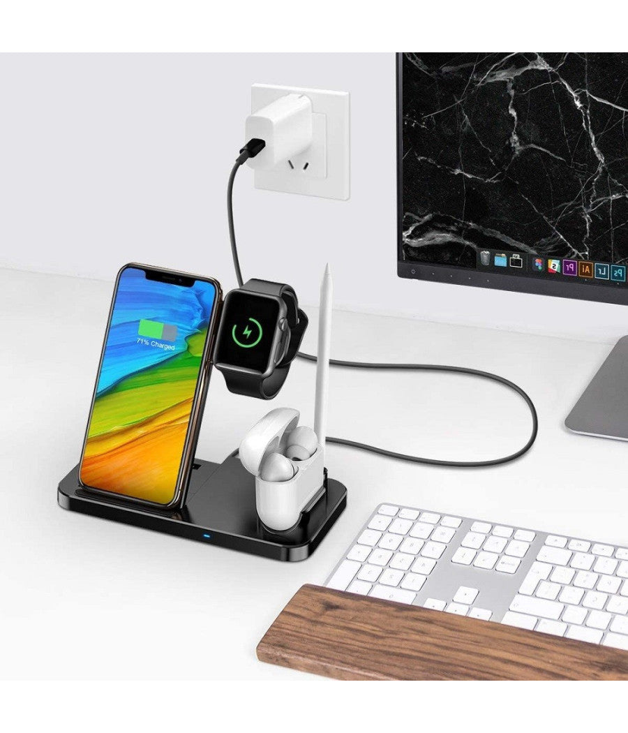 Caricatore Wireless Caricabatterie Supporto Di Ricarica Docking 4 In 1 Q-cd60         