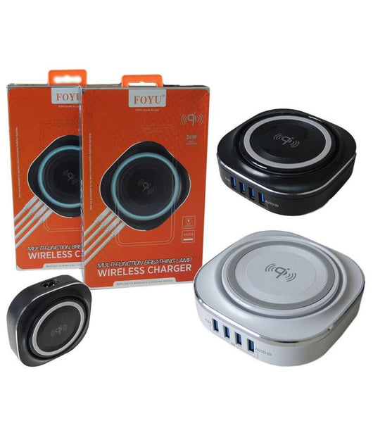 Caricatore Wireless Qi Stazione Di Ricarica 24w 4 Porte Usb 5v 4.4a 24w Fo528         