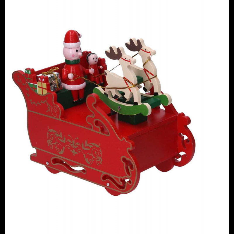 Carillon legno slitta rosso cm 18x9h16