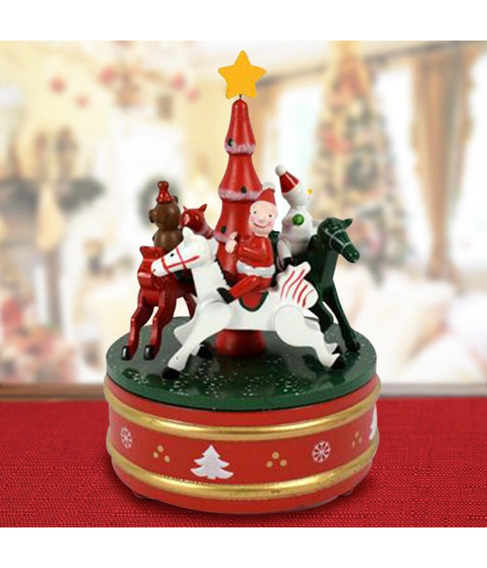 Carillon Natalizio Giostra Di Natale In Legno Decorazioni Natalizie 14 X 21 Cm         