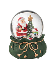CARILLON PALLA DI NEVE BABBO NATALE C/BASE VERDE IN POLIRESINA