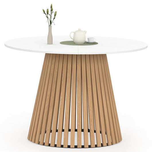 IDMarket - CARMEN Tavolo da pranzo rotondo per 6 persone con gambe a doghe in legno e piano in legno bianco 110 cm