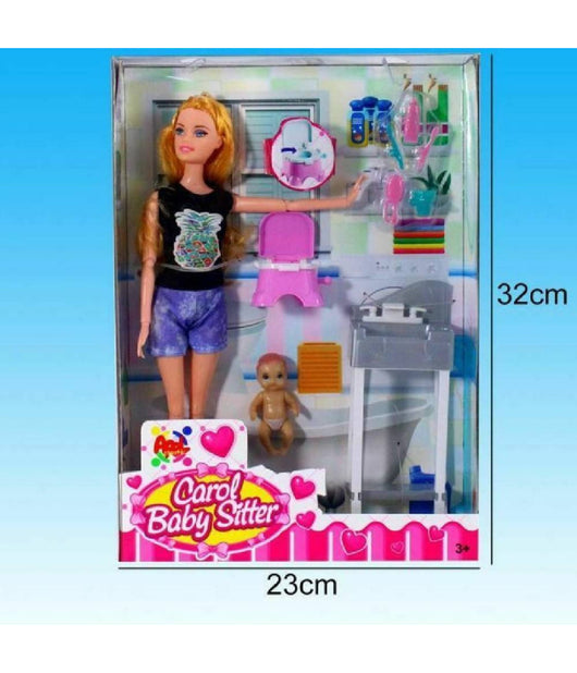 Carol Baby Sitter Bambola Con Neonato E Accessori Giocattolo Gioco Bambina         