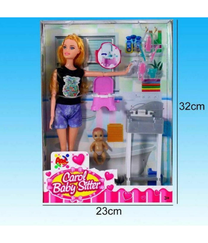 Carol Baby Sitter Bambola Con Neonato E Accessori Giocattolo Gioco Bambina         