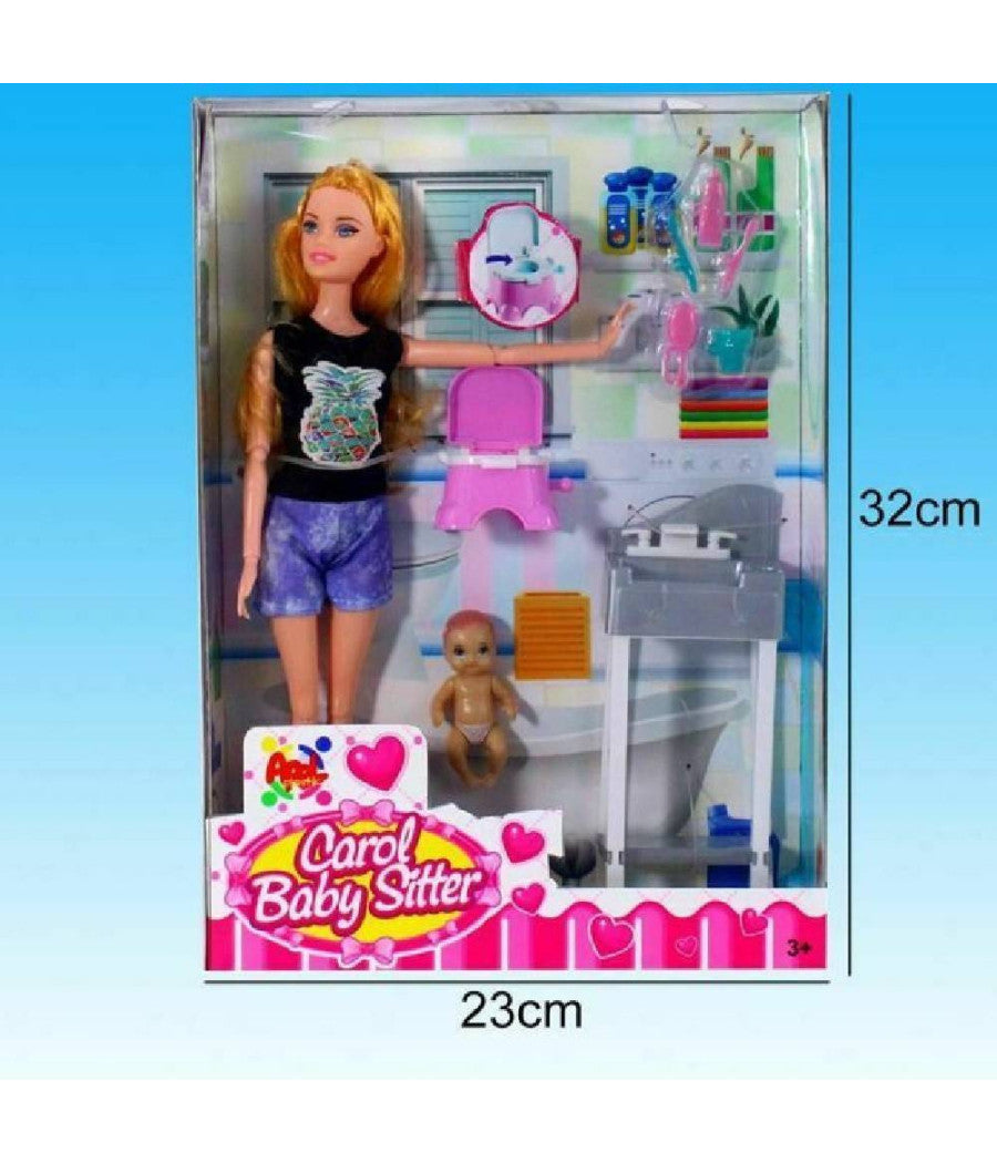 Carol Baby Sitter Bambola Con Neonato E Accessori Giocattolo Gioco Bambina         