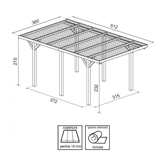 Carport singolo 315x372 - Abete grezzo