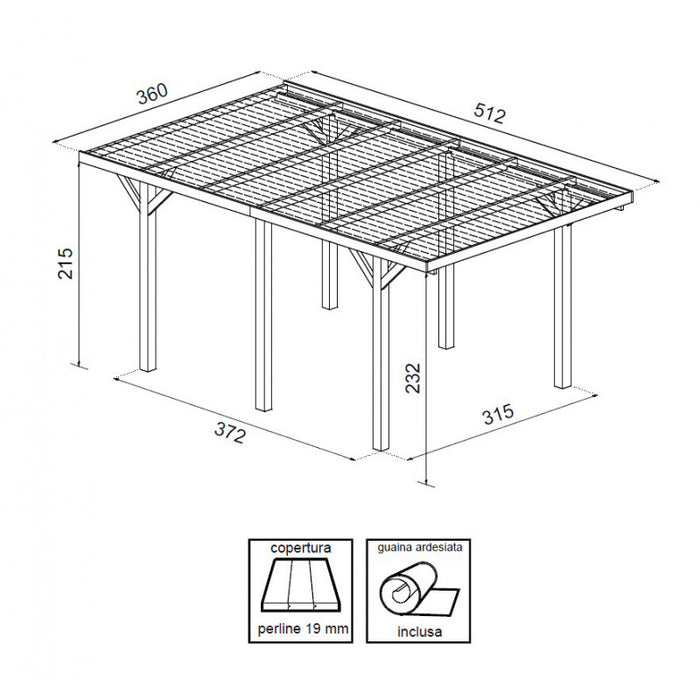 Carport singolo 315x372 - Abete grezzo