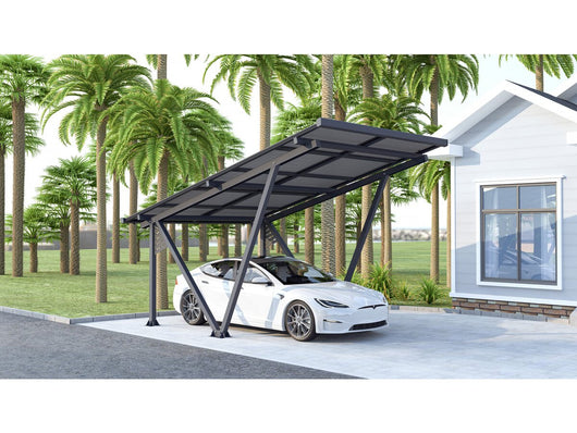 Ombrellone per posto auto coperto solare con pannelli fotovoltaici - 366 x 575 x 366 cm - Grigio - 4,1 kW